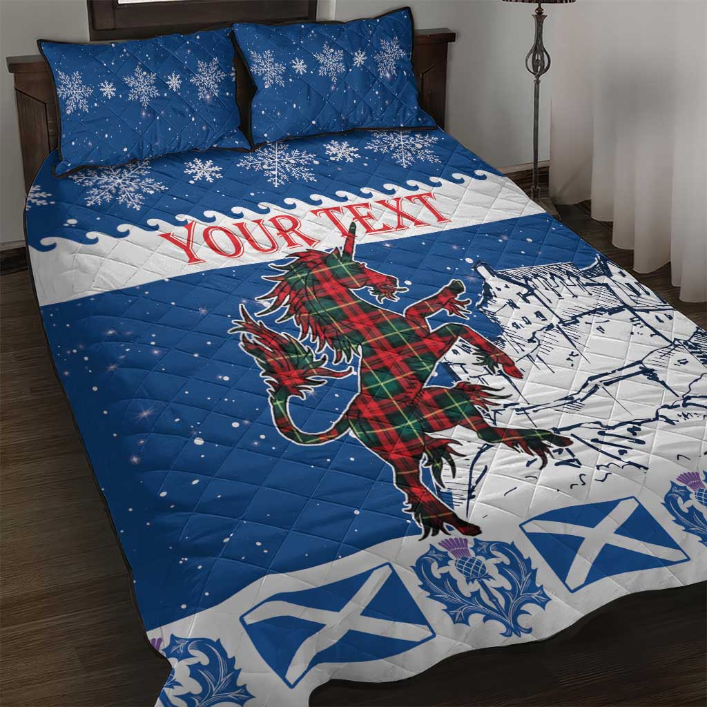 Personalized Scotland Christmas Quilt Bed Set Tartan Unicorn with Edinburgh Castle - Wonder Print Shop