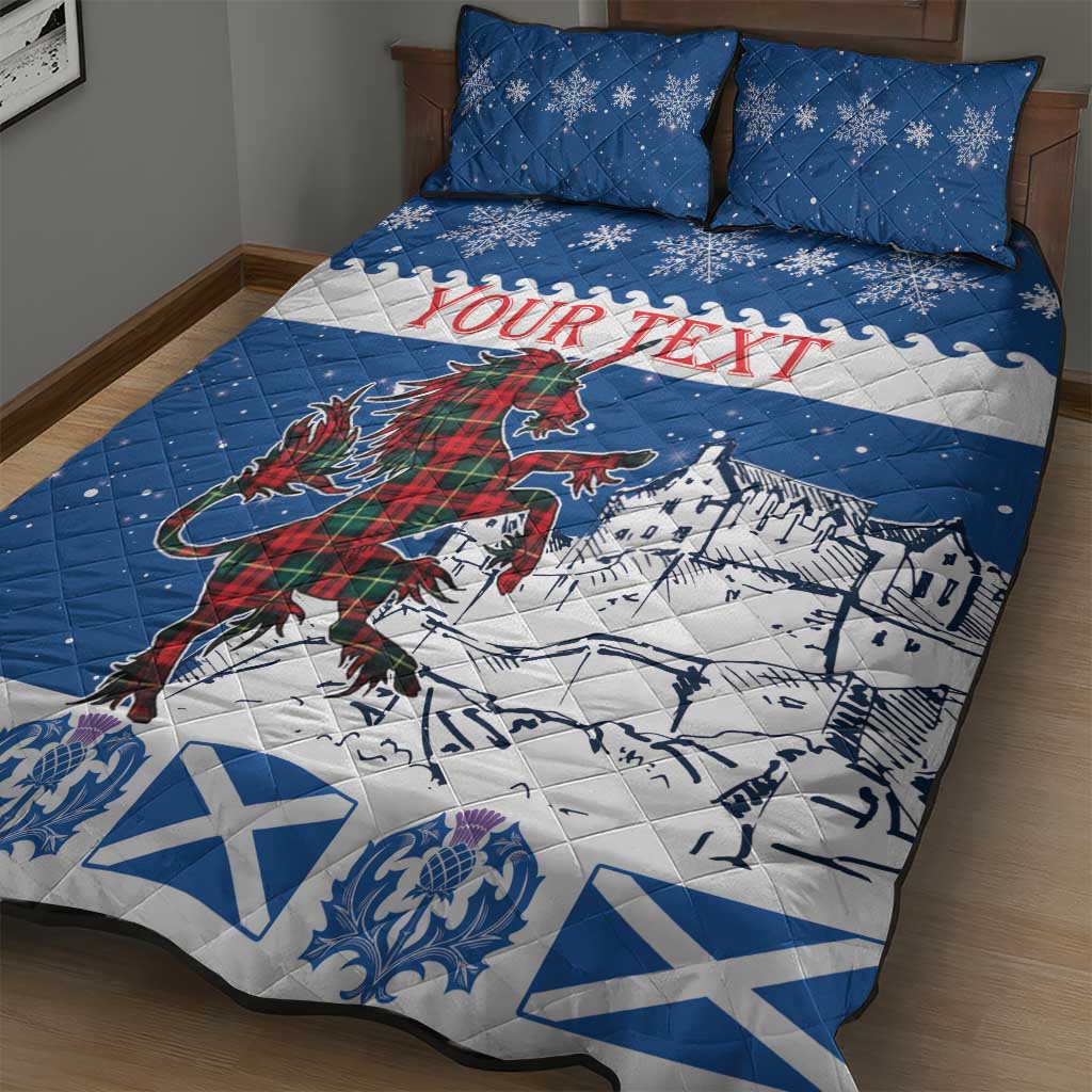 Personalized Scotland Christmas Quilt Bed Set Tartan Unicorn with Edinburgh Castle - Wonder Print Shop