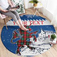Personalized Scotland Christmas Round Carpet Tartan Unicorn with Edinburgh Castle