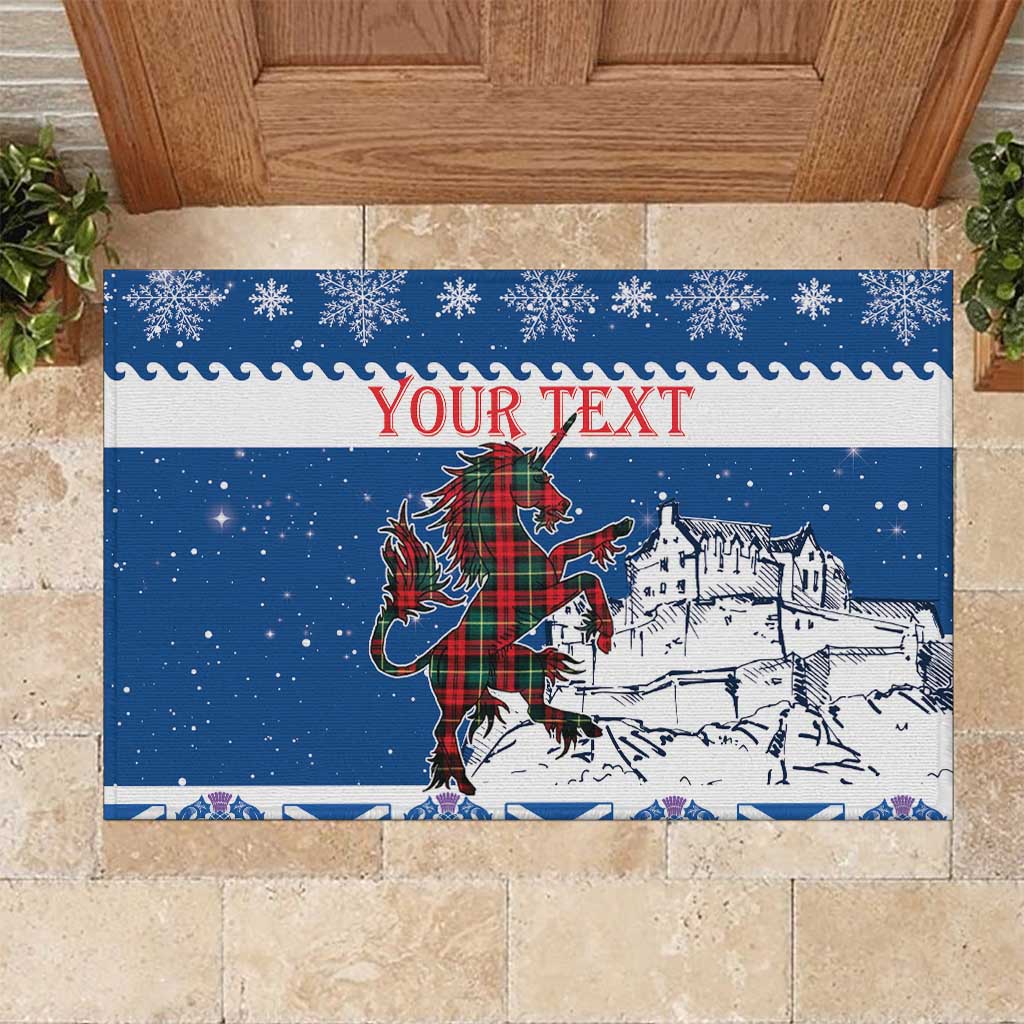 Personalized Scotland Christmas Rubber Doormat Tartan Unicorn with Edinburgh Castle - Wonder Print Shop