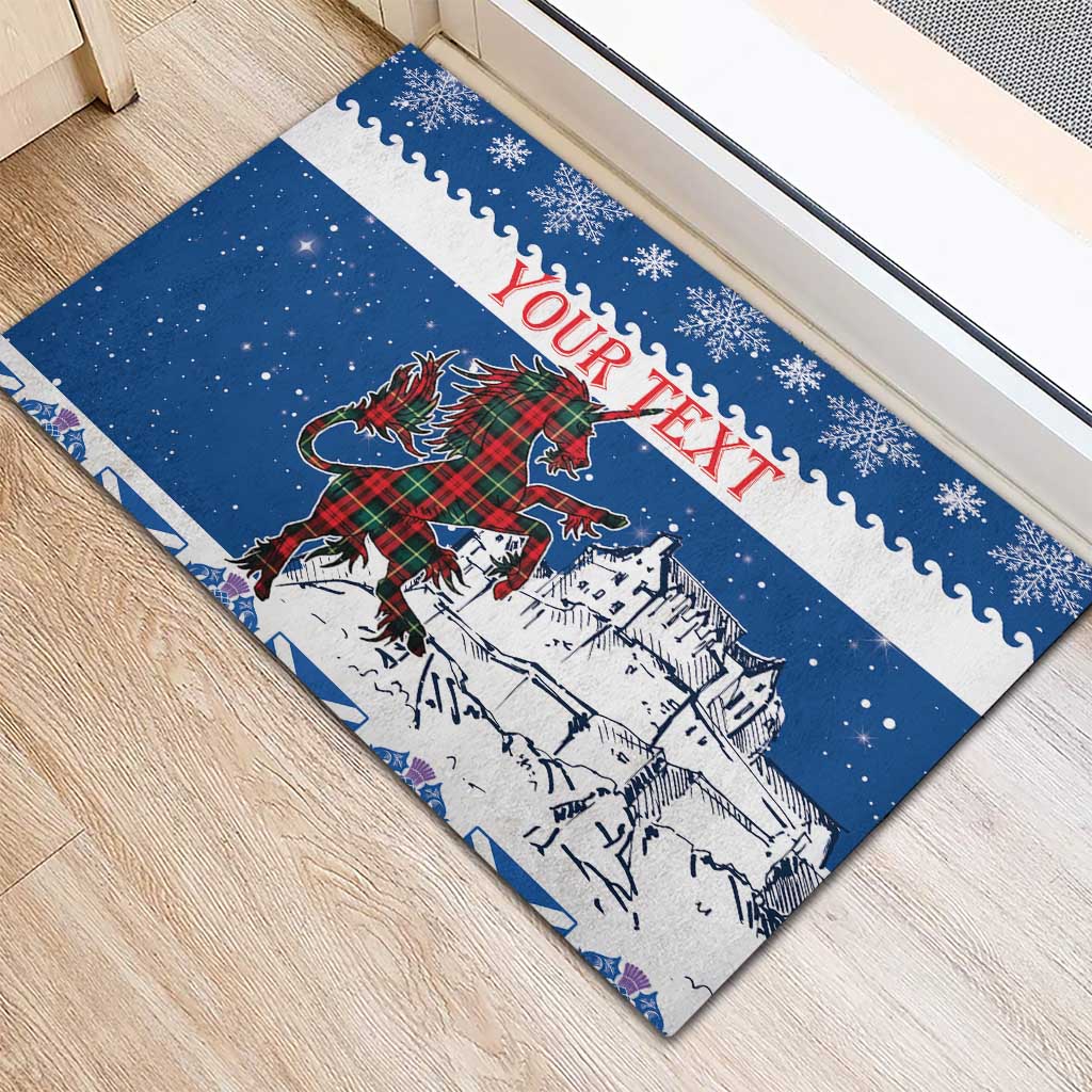 Personalized Scotland Christmas Rubber Doormat Tartan Unicorn with Edinburgh Castle - Wonder Print Shop