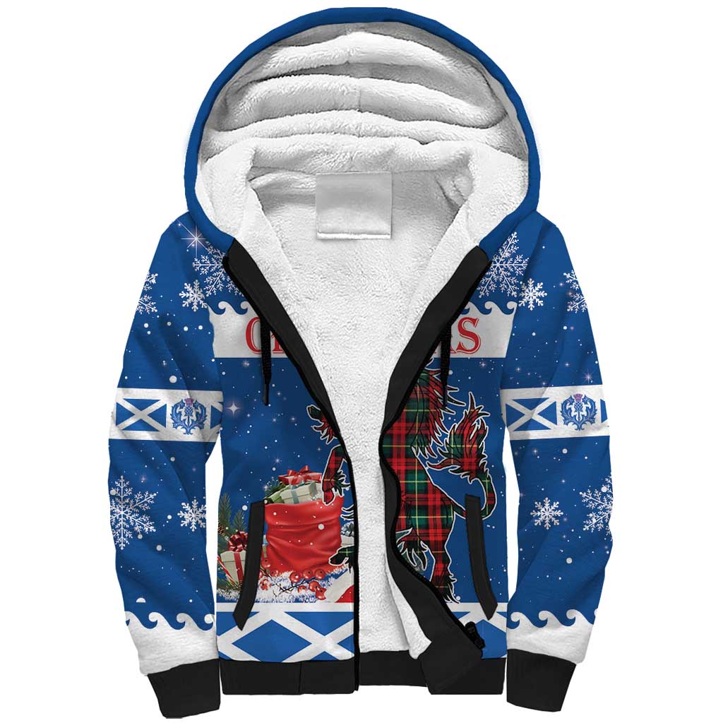 Personalized Scotland Christmas Sherpa Hoodie Tartan Unicorn with Edinburgh Castle - Wonder Print Shop