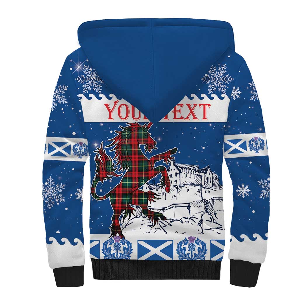 Personalized Scotland Christmas Sherpa Hoodie Tartan Unicorn with Edinburgh Castle - Wonder Print Shop