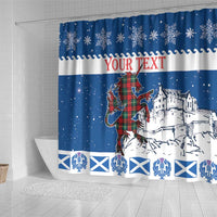 Personalized Scotland Christmas Shower Curtain Tartan Unicorn with Edinburgh Castle