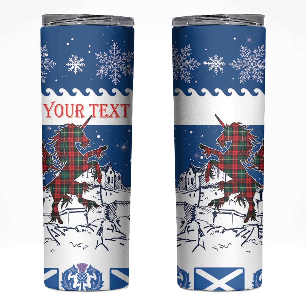 Personalized Scotland Christmas Skinny Tumbler Tartan Unicorn with Edinburgh Castle - Wonder Print Shop