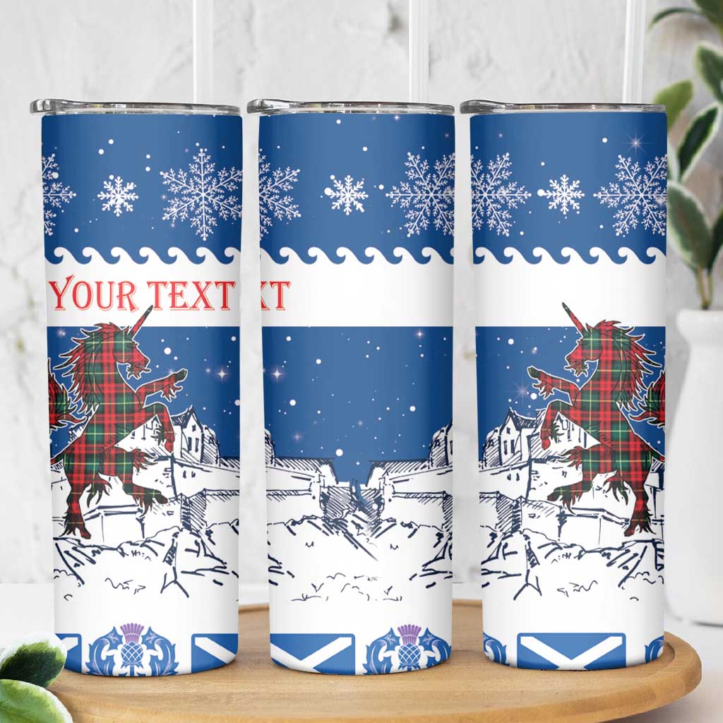 Personalized Scotland Christmas Skinny Tumbler Tartan Unicorn with Edinburgh Castle - Wonder Print Shop