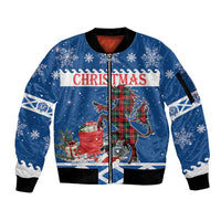Personalized Scotland Christmas Sleeve Zip Bomber Jacket Tartan Unicorn with Edinburgh Castle - Wonder Print Shop