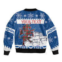 Personalized Scotland Christmas Sleeve Zip Bomber Jacket Tartan Unicorn with Edinburgh Castle - Wonder Print Shop