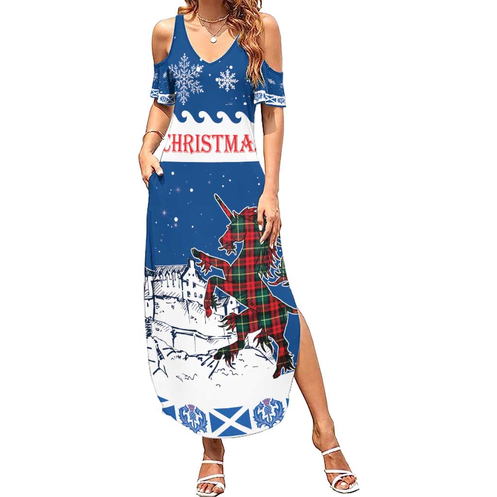 Personalized Scotland Christmas Summer Maxi Dress Tartan Unicorn with Edinburgh Castle - Wonder Print Shop