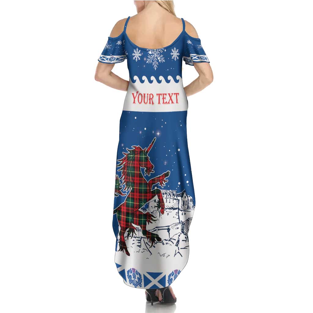 Personalized Scotland Christmas Summer Maxi Dress Tartan Unicorn with Edinburgh Castle - Wonder Print Shop