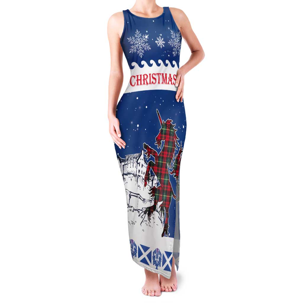 Personalized Scotland Christmas Tank Maxi Dress Tartan Unicorn with Edinburgh Castle - Wonder Print Shop