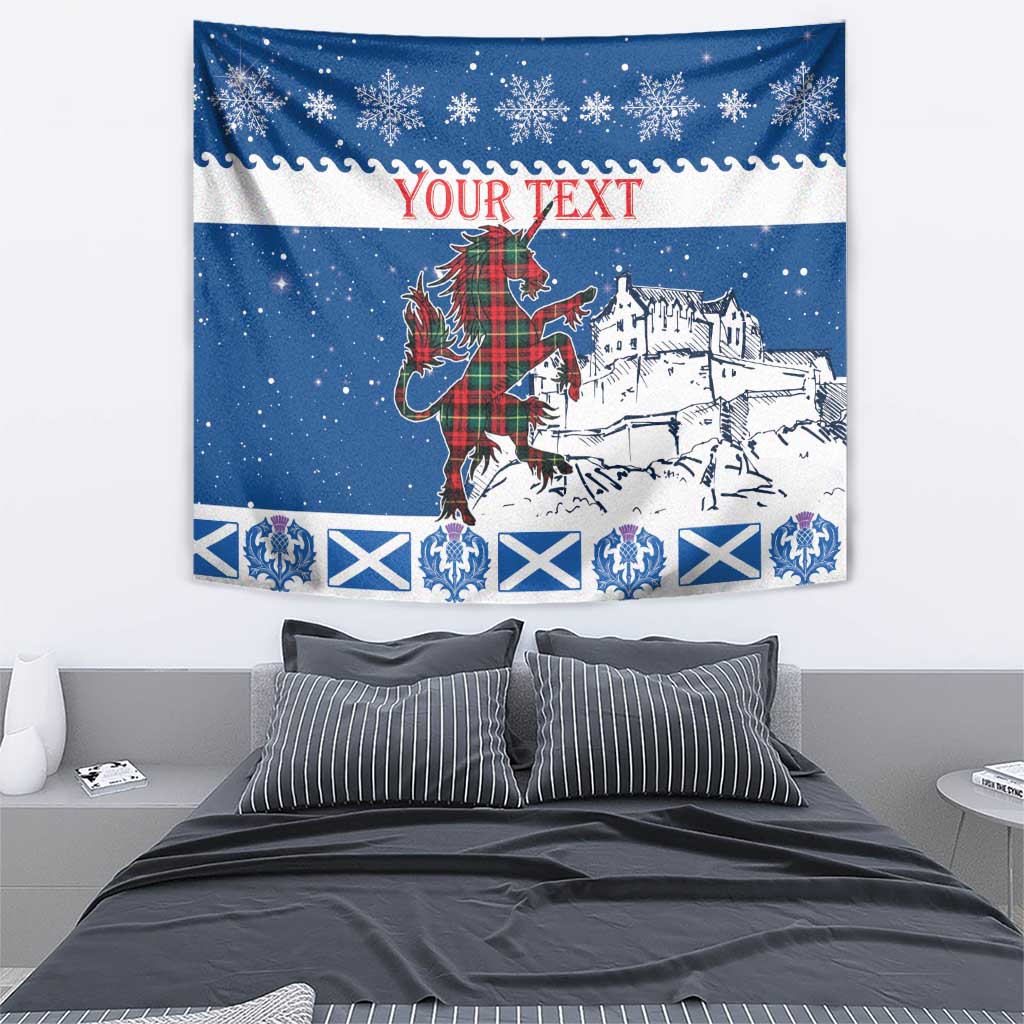 Personalized Scotland Christmas Tapestry Tartan Unicorn with Edinburgh Castle - Wonder Print Shop