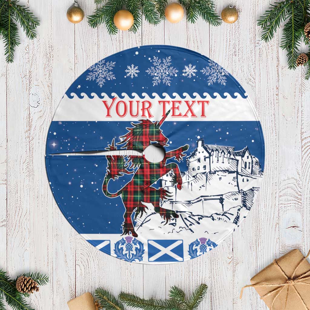 Personalized Scotland Christmas Tree Skirt Tartan Unicorn with Edinburgh Castle - Wonder Print Shop