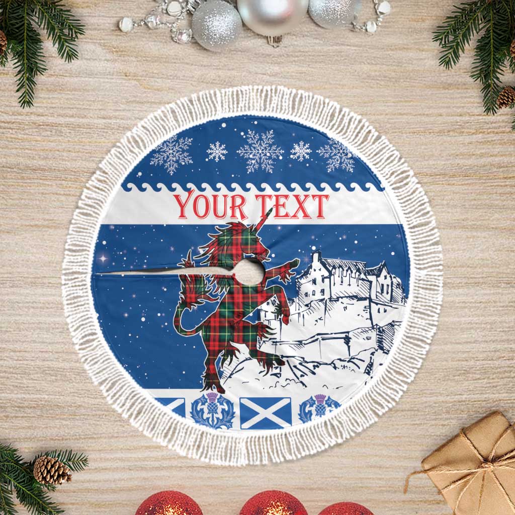 Personalized Scotland Christmas Tree Skirt Tartan Unicorn with Edinburgh Castle - Wonder Print Shop