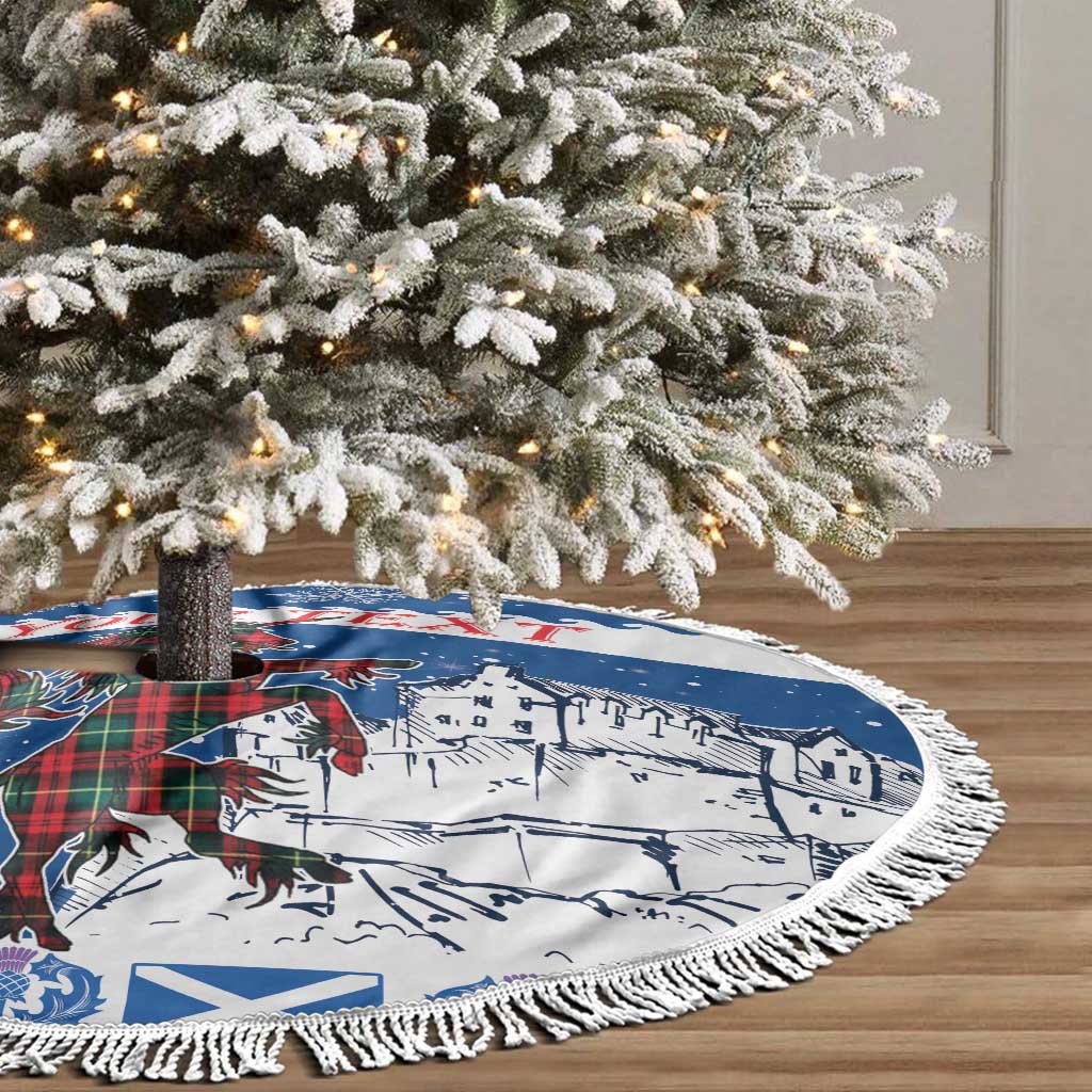 Personalized Scotland Christmas Tree Skirt Tartan Unicorn with Edinburgh Castle - Wonder Print Shop