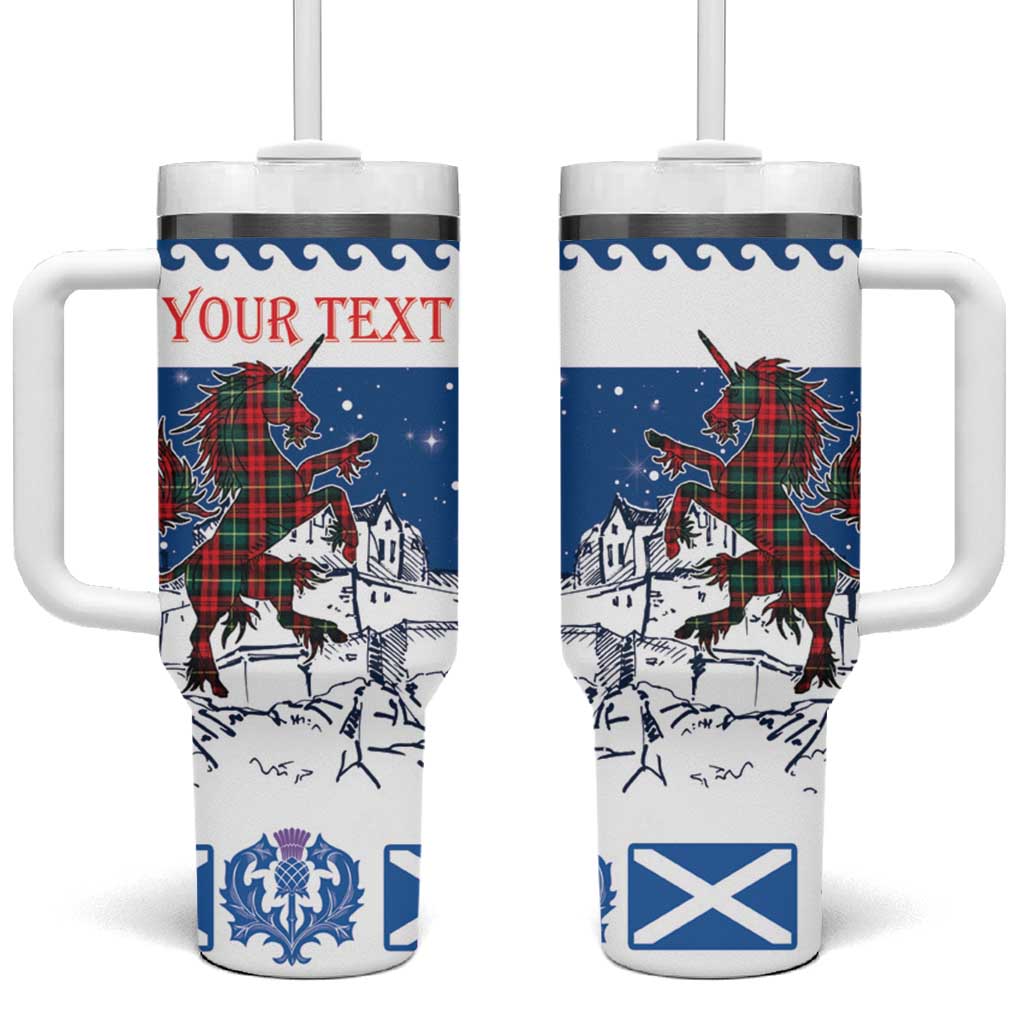 Personalized Scotland Christmas Tumbler With Handle Tartan Unicorn with Edinburgh Castle - Wonder Print Shop
