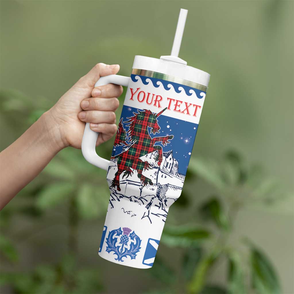 Personalized Scotland Christmas Tumbler With Handle Tartan Unicorn with Edinburgh Castle - Wonder Print Shop