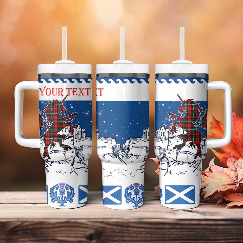 Personalized Scotland Christmas Tumbler With Handle Tartan Unicorn with Edinburgh Castle - Wonder Print Shop