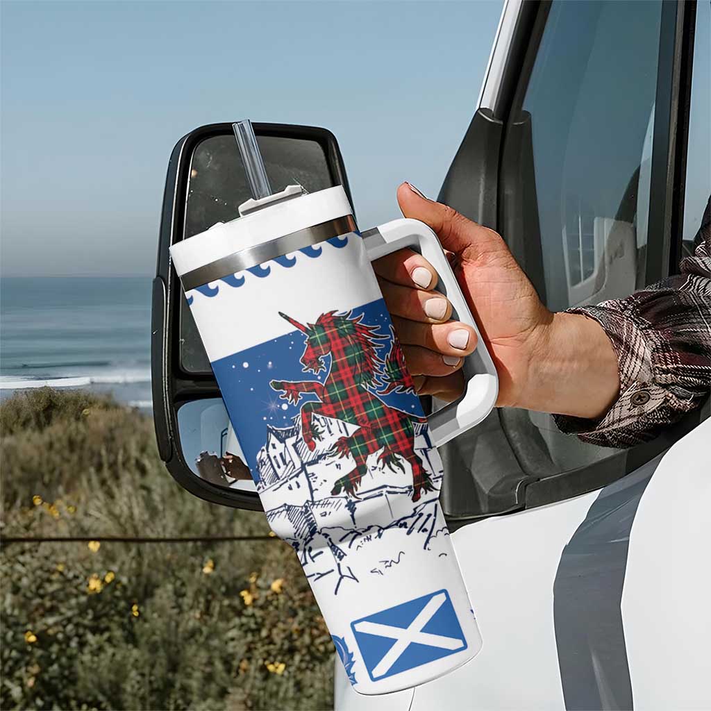 Personalized Scotland Christmas Tumbler With Handle Tartan Unicorn with Edinburgh Castle - Wonder Print Shop