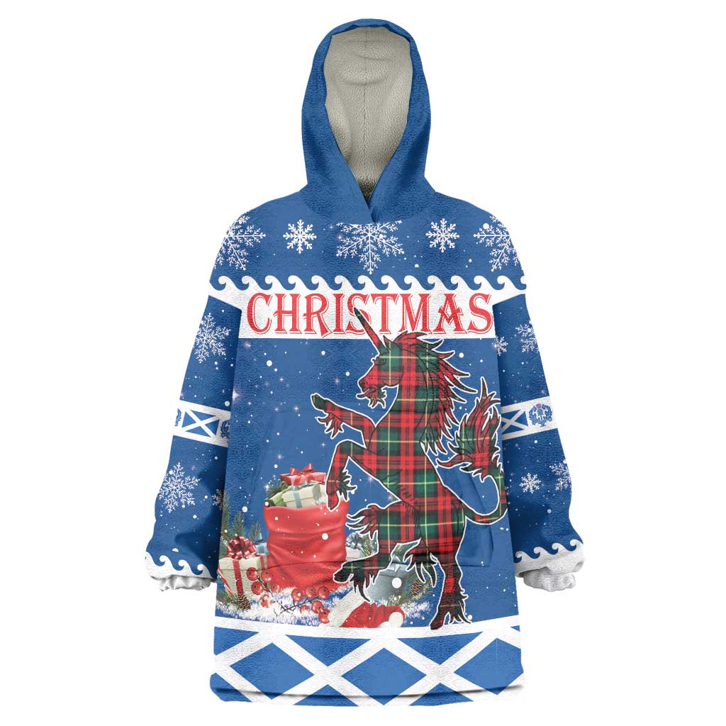 Personalized Scotland Christmas Wearable Blanket Hoodie Tartan Unicorn with Edinburgh Castle - Wonder Print Shop