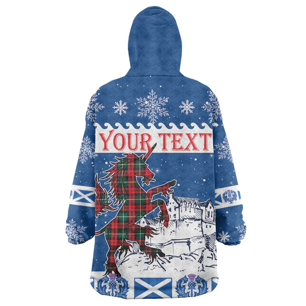 Personalized Scotland Christmas Wearable Blanket Hoodie Tartan Unicorn with Edinburgh Castle - Wonder Print Shop