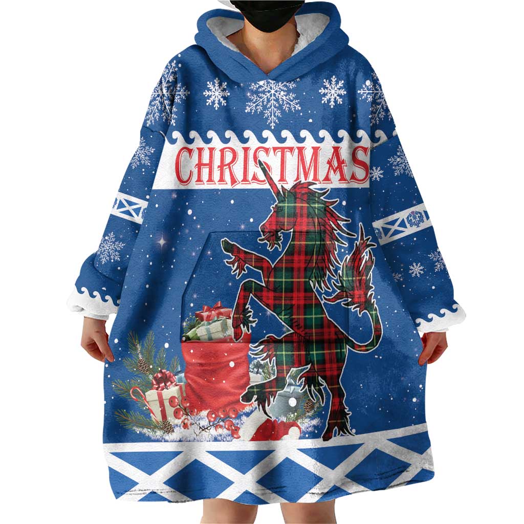 Personalized Scotland Christmas Wearable Blanket Hoodie Tartan Unicorn with Edinburgh Castle - Wonder Print Shop