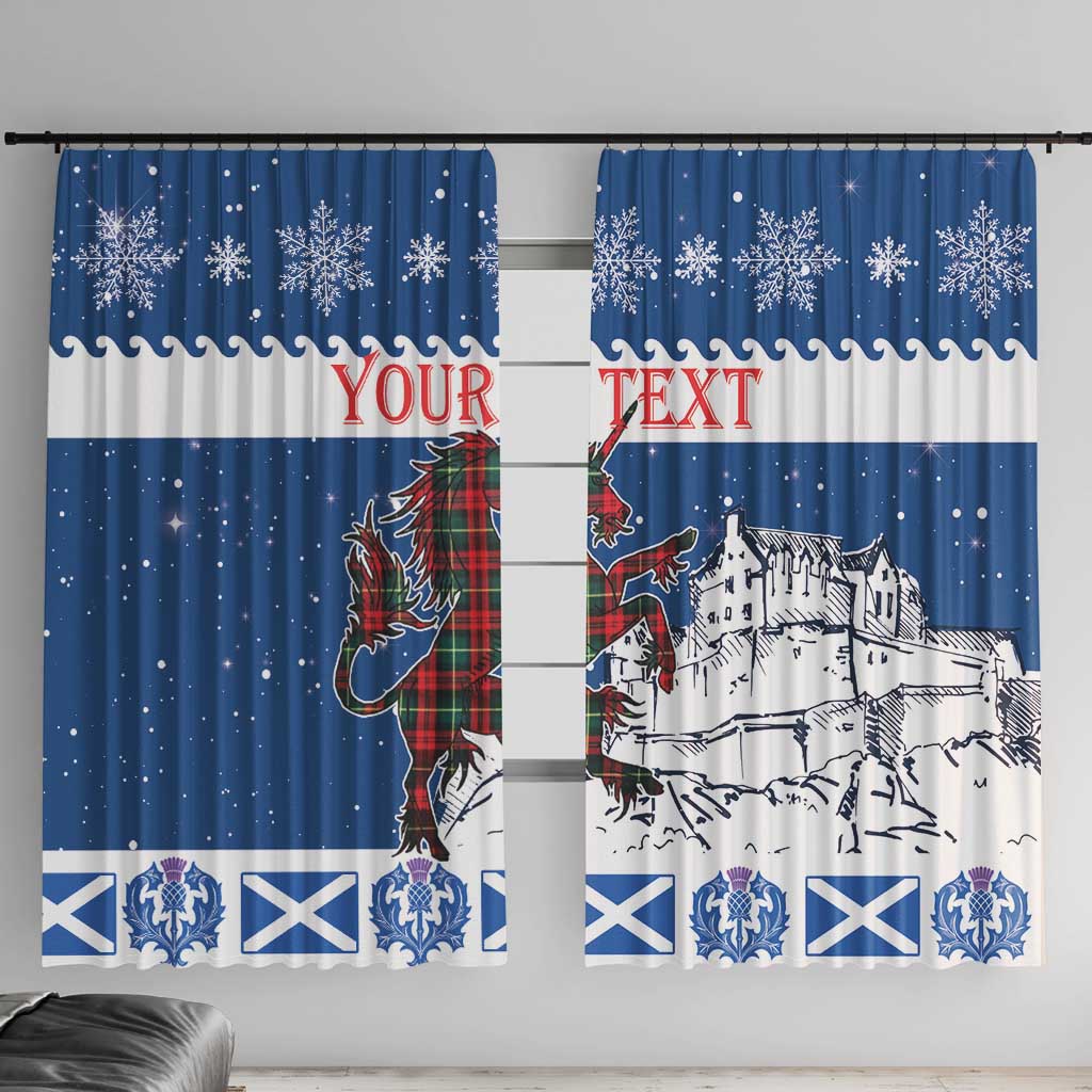 Personalized Scotland Christmas Window Curtain Tartan Unicorn with Edinburgh Castle - Wonder Print Shop