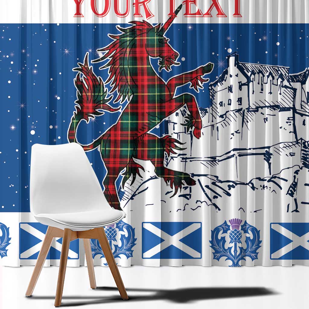 Personalized Scotland Christmas Window Curtain Tartan Unicorn with Edinburgh Castle - Wonder Print Shop