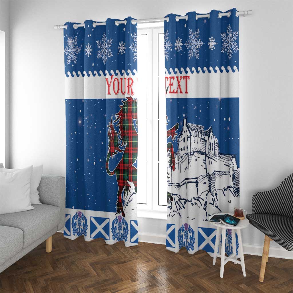 Personalized Scotland Christmas Window Curtain Tartan Unicorn with Edinburgh Castle - Wonder Print Shop