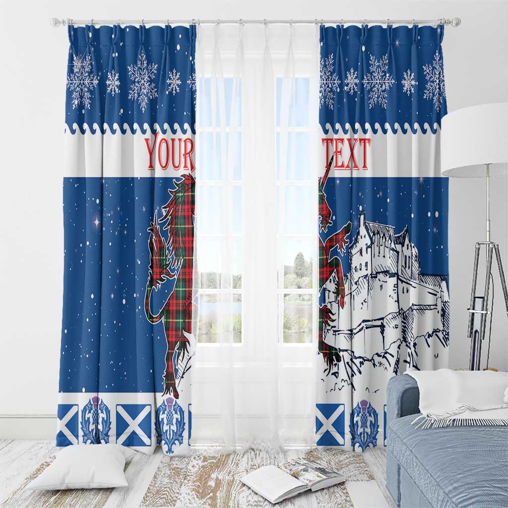 Personalized Scotland Christmas Window Curtain Tartan Unicorn with Edinburgh Castle - Wonder Print Shop