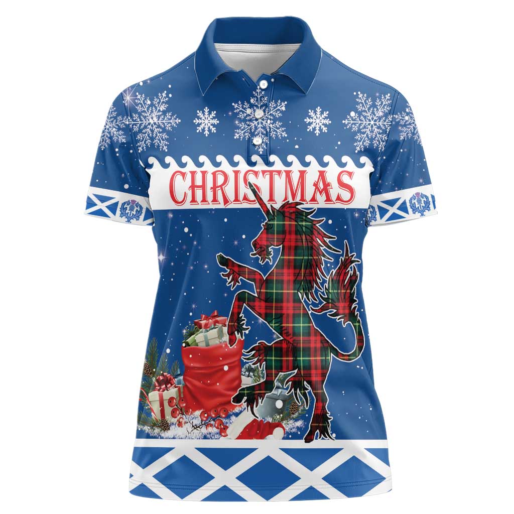 Personalized Scotland Christmas Women Polo Shirt Tartan Unicorn with Edinburgh Castle - Wonder Print Shop