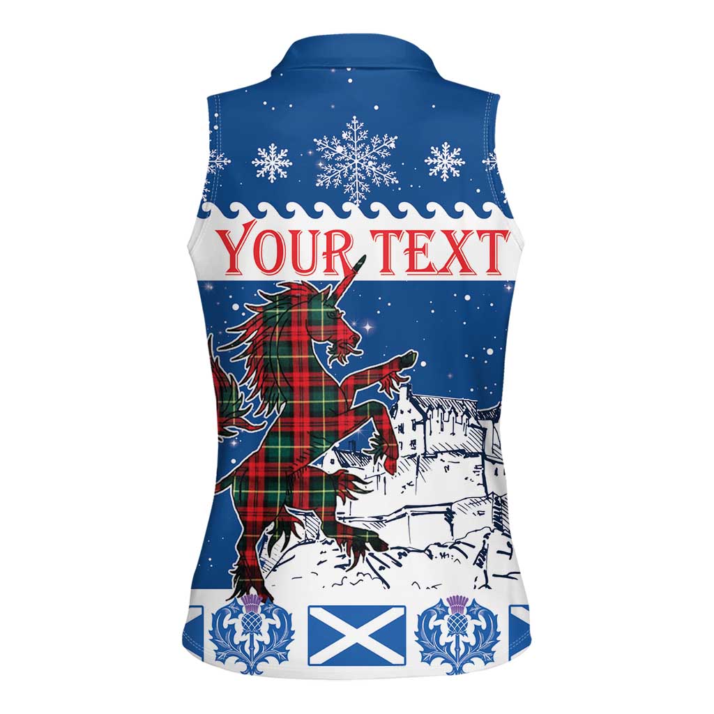Personalized Scotland Christmas Women Sleeveless Polo Shirt Tartan Unicorn with Edinburgh Castle - Wonder Print Shop