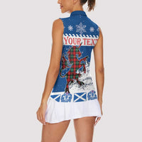 Personalized Scotland Christmas Women Sleeveless Polo Shirt Tartan Unicorn with Edinburgh Castle - Wonder Print Shop