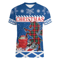Personalized Scotland Christmas Women V-Neck T-Shirt Tartan Unicorn with Edinburgh Castle - Wonder Print Shop