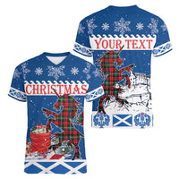 Personalized Scotland Christmas Women V-Neck T-Shirt Tartan Unicorn with Edinburgh Castle - Wonder Print Shop