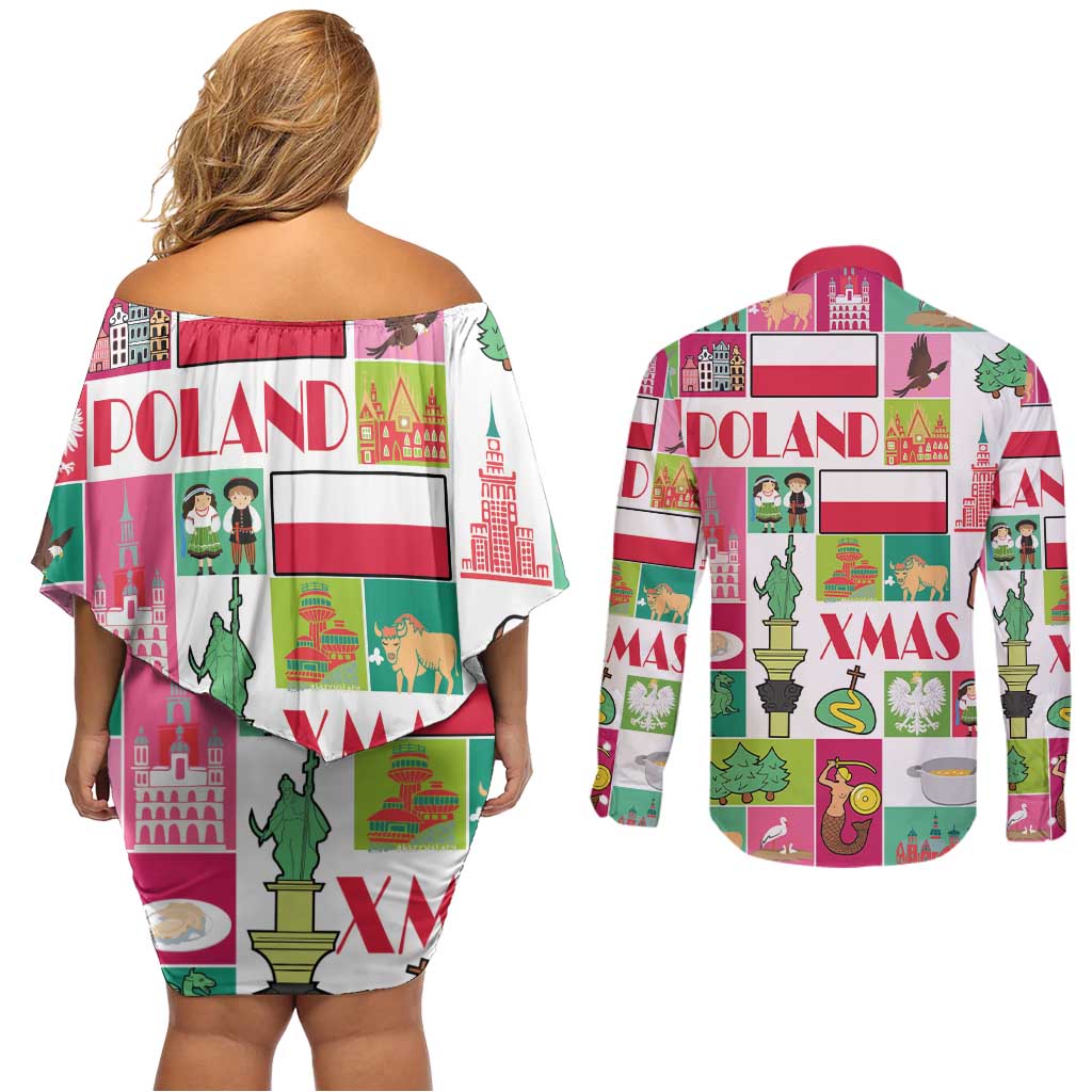 Wesolych Swiat Merry Christmas Polish Couples Matching Off Shoulder Short Dress and Long Sleeve Button Shirt Poland Xmas - Wonder Print Shop