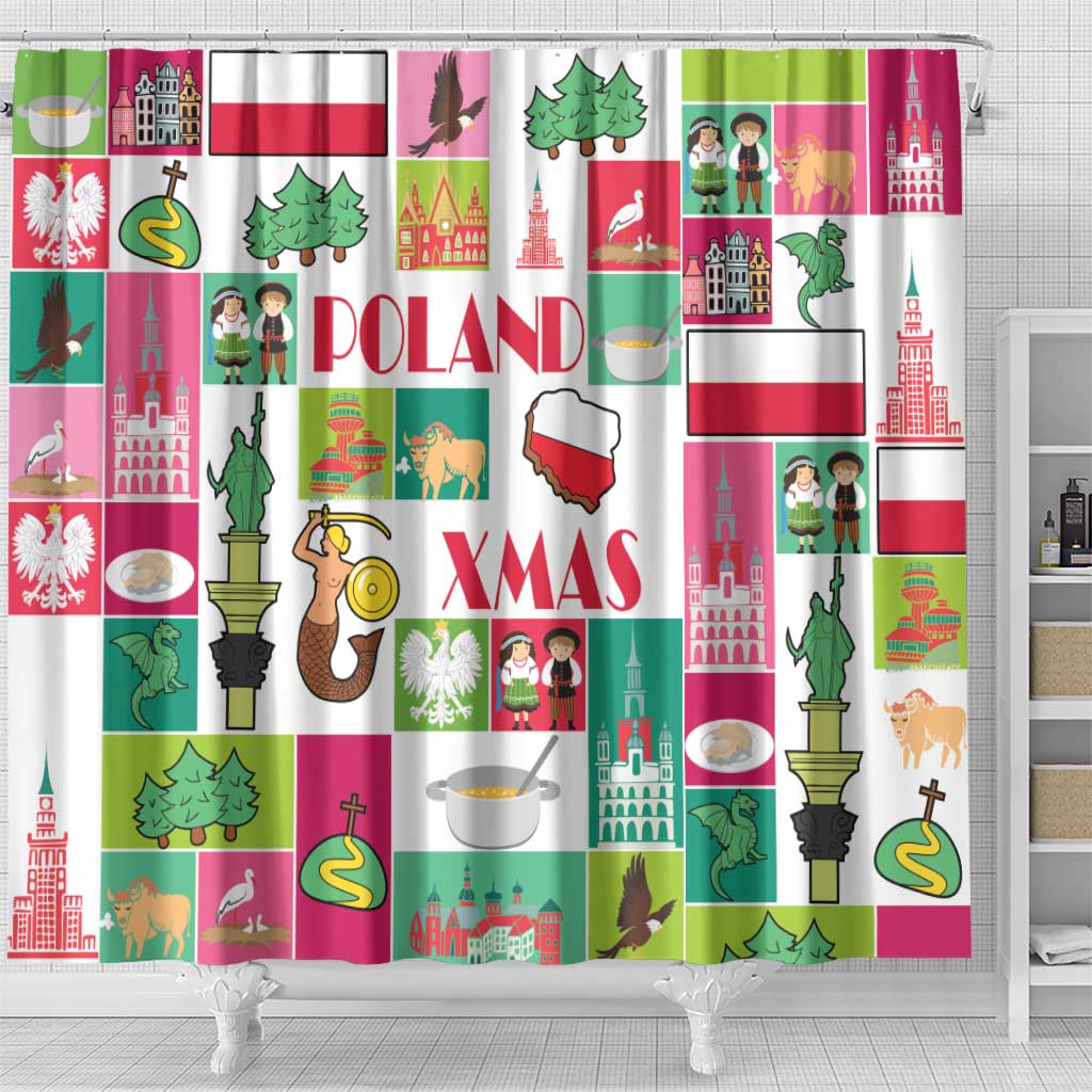 Wesolych Swiat Merry Christmas Polish Shower Curtain Poland Xmas