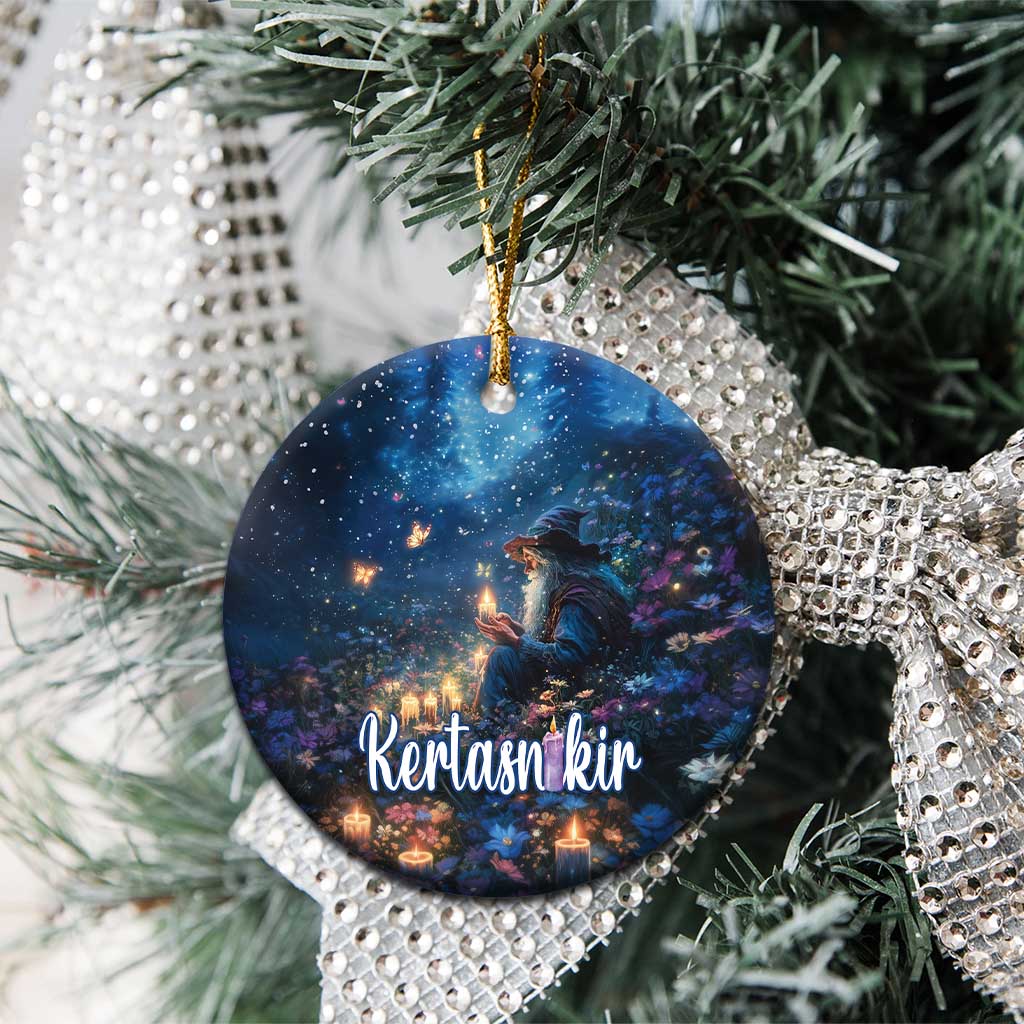 Personalized Iceland Yule Lads Christmas Ceramic Ornament Merry Kertasnikir Under Vibrant Flowers - Wonder Print Shop