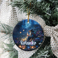 Personalized Iceland Yule Lads Christmas Ceramic Ornament Merry Kertasnikir Under Vibrant Flowers - Wonder Print Shop