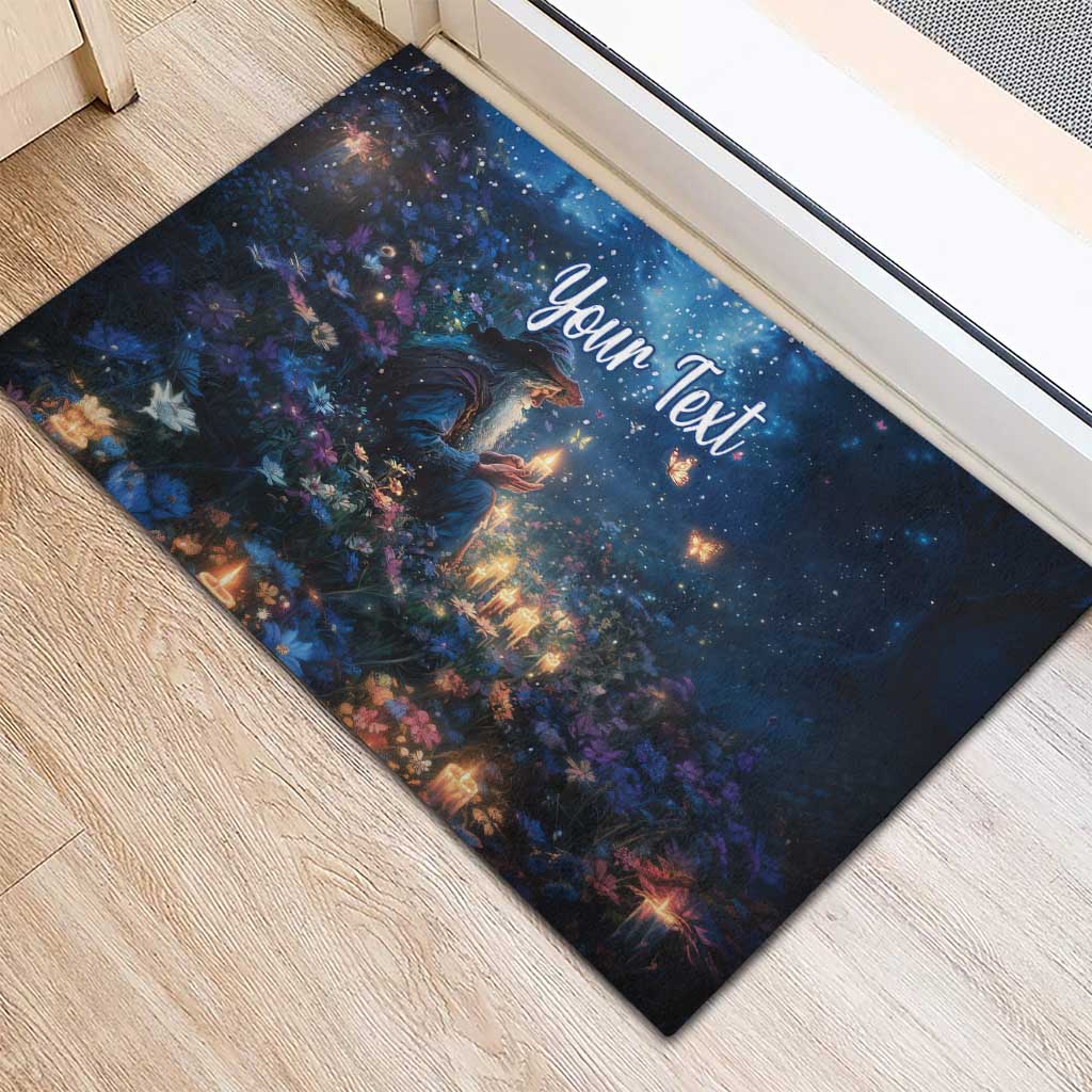 Personalized Iceland Yule Lads Christmas Rubber Doormat Merry Kertasnikir Under Vibrant Flowers - Wonder Print Shop