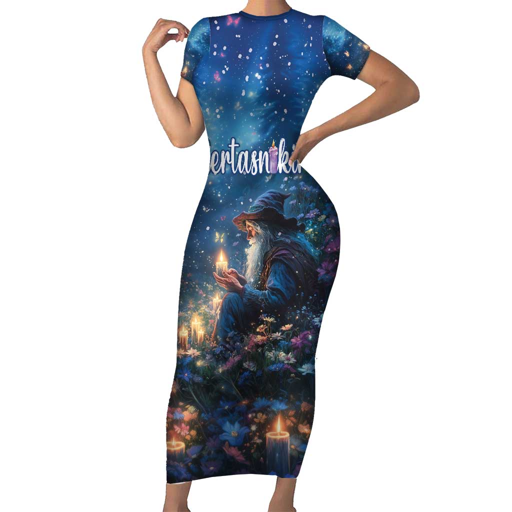 Personalized Iceland Yule Lads Christmas Short Sleeve Bodycon Dress Merry Kertasnikir Under Vibrant Flowers - Wonder Print Shop