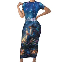 Personalized Iceland Yule Lads Christmas Short Sleeve Bodycon Dress Merry Kertasnikir Under Vibrant Flowers - Wonder Print Shop