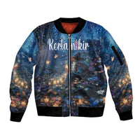 Personalized Iceland Yule Lads Christmas Sleeve Zip Bomber Jacket Merry Kertasnikir Under Vibrant Flowers - Wonder Print Shop