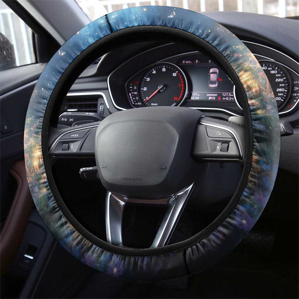 Iceland Yule Lads Christmas Steering Wheel Cover Merry Kertasnikir Under Vibrant Flowers - Wonder Print Shop