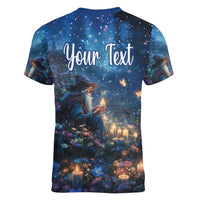 Personalized Iceland Yule Lads Christmas Women V-Neck T-Shirt Merry Kertasnikir Under Vibrant Flowers - Wonder Print Shop