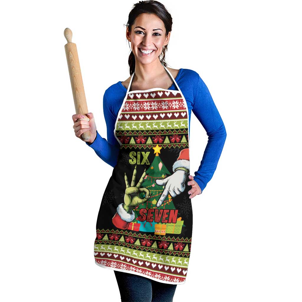 Six Seven Christmas Apron Funny Santa and Green Hands - Wonder Print Shop