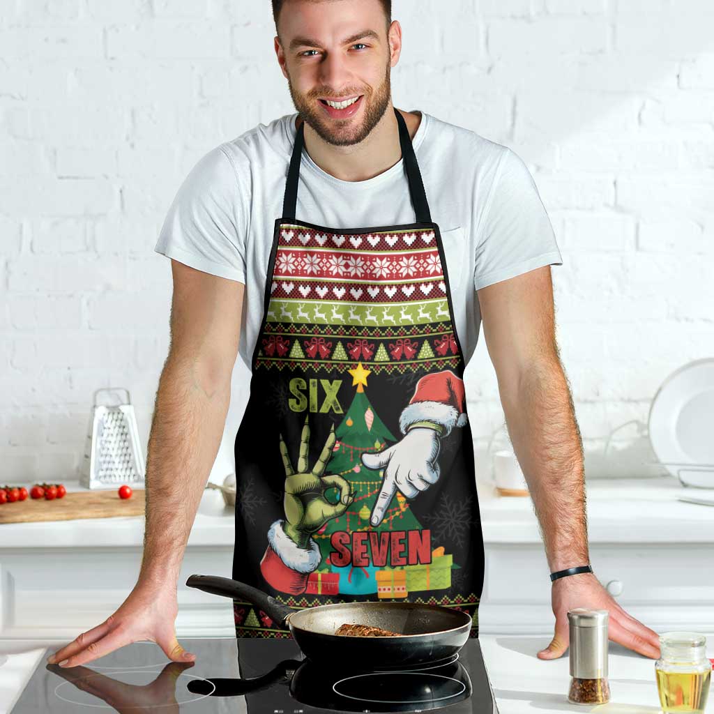 Six Seven Christmas Apron Funny Santa and Green Hands - Wonder Print Shop