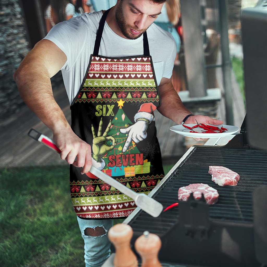 Six Seven Christmas Apron Funny Santa and Green Hands - Wonder Print Shop