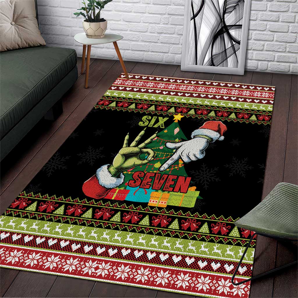 Six Seven Christmas Area Rug Funny Santa and Green Hands - Wonder Print Shop