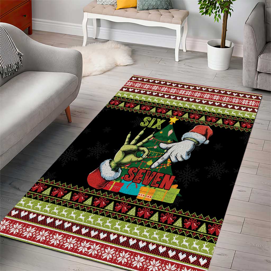 Six Seven Christmas Area Rug Funny Santa and Green Hands - Wonder Print Shop
